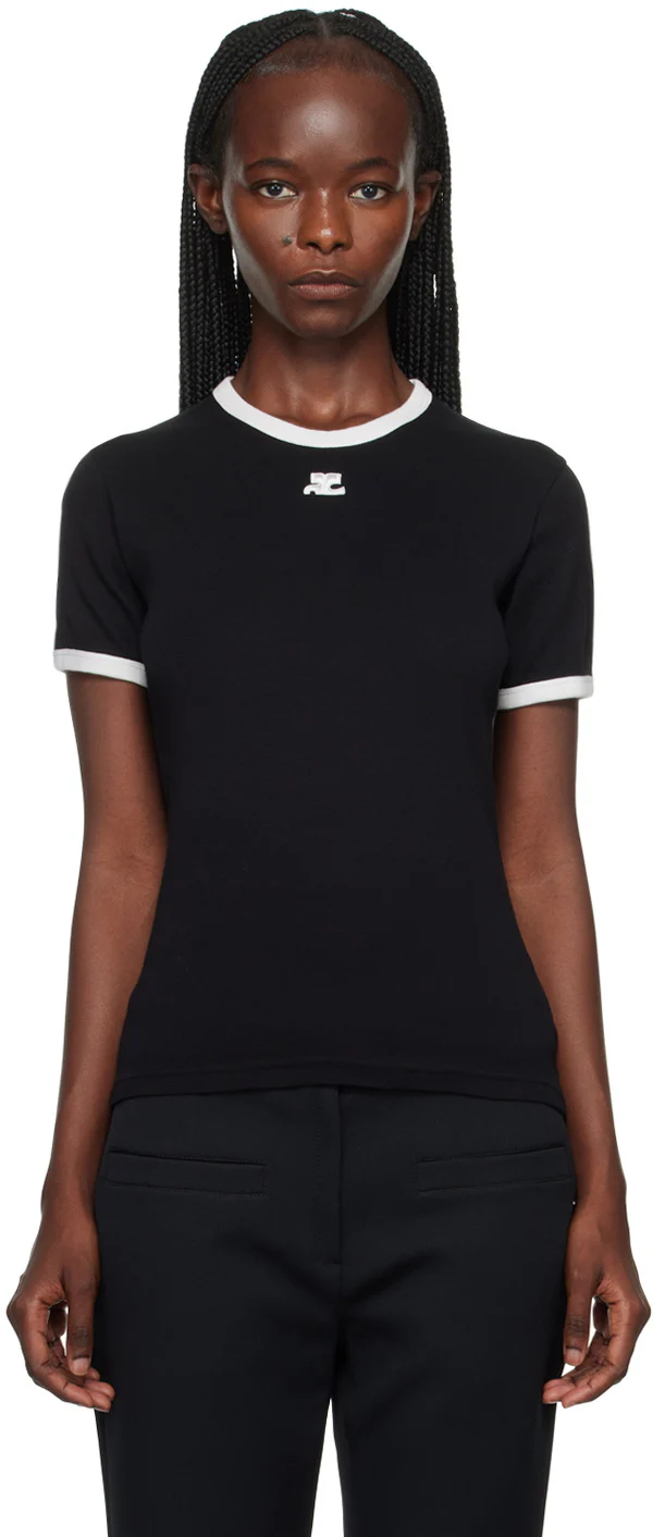 Courreges Contrast Cotton T-shirt Black
