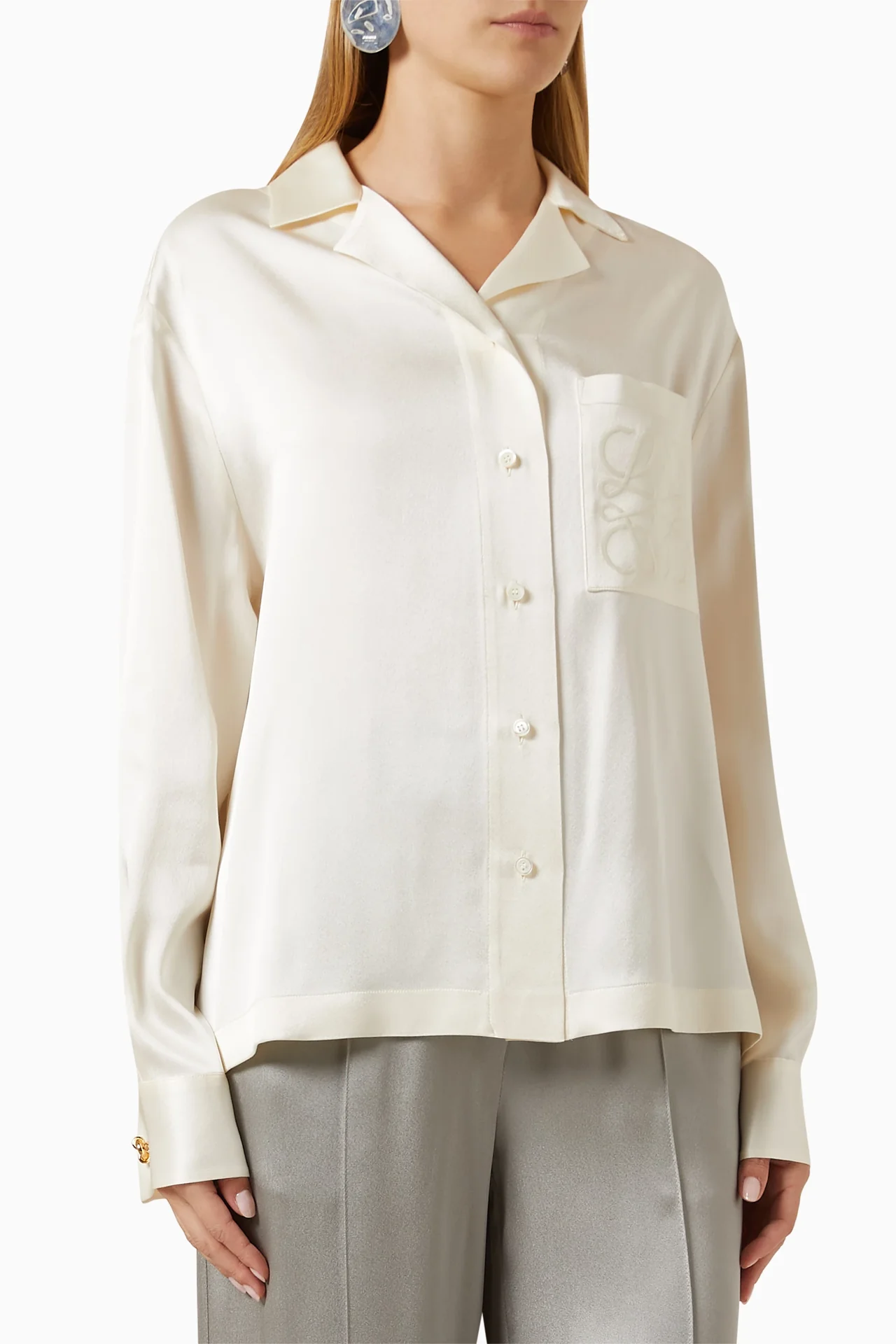 Loewe Anagram Silk Shirt White