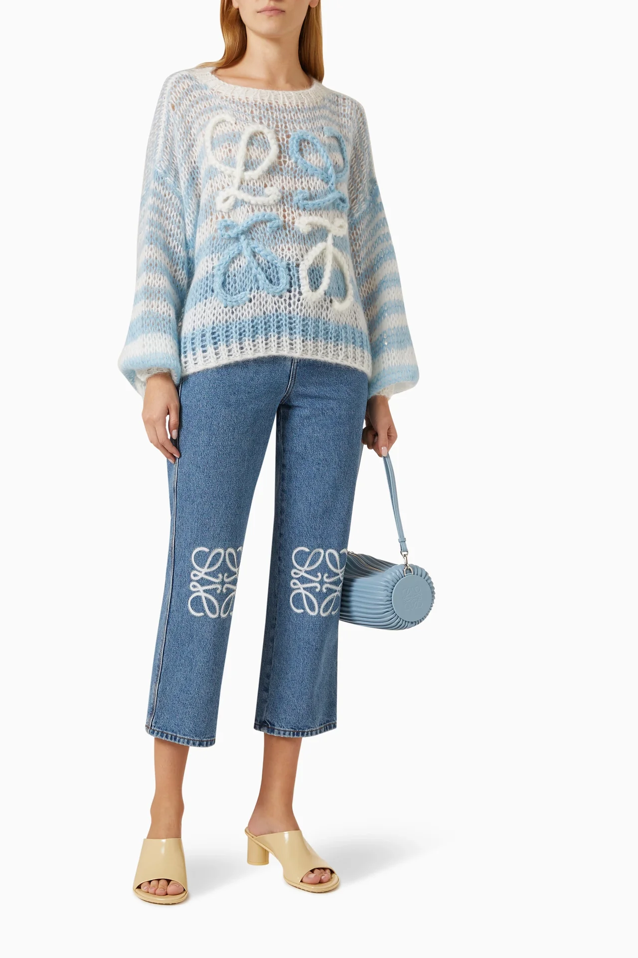 Loewe Anagram Sweater In Mohair White/Blue
