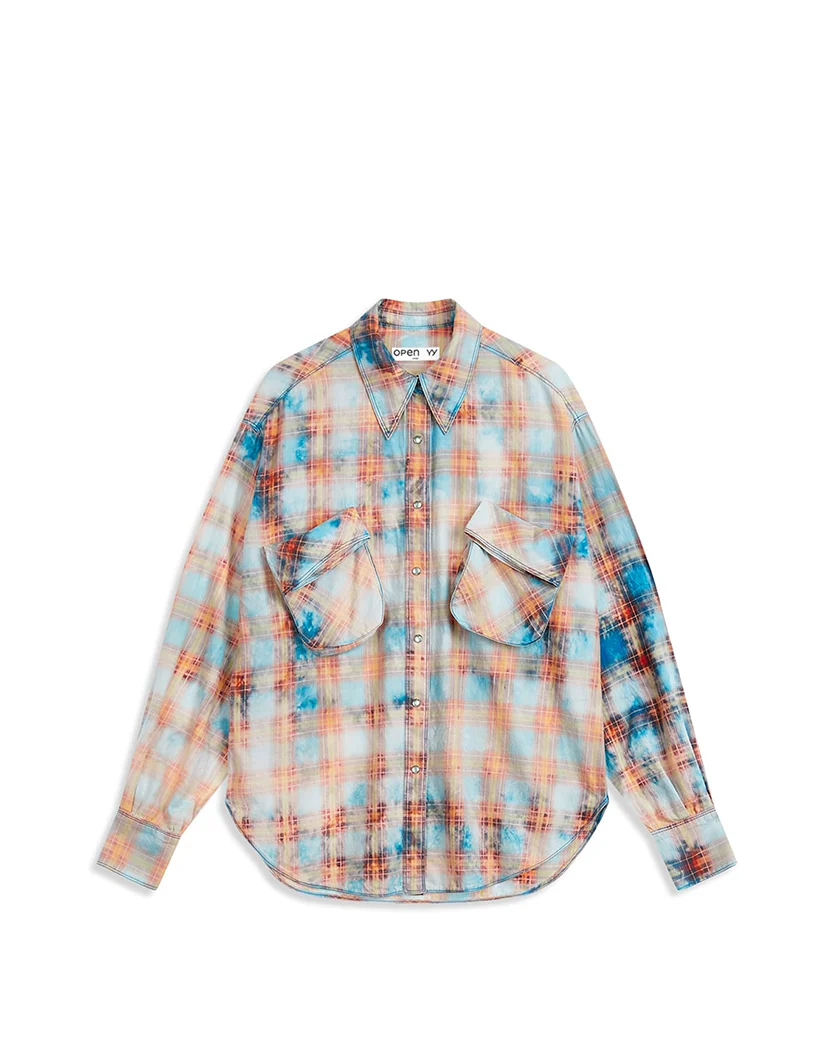 Open YY Faded Check Pocket Shirt Blue