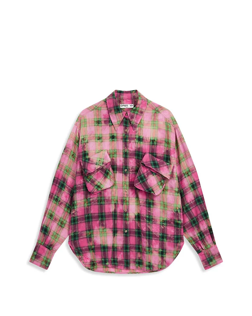 Open YY Faded Check Pocket Shirt Pink