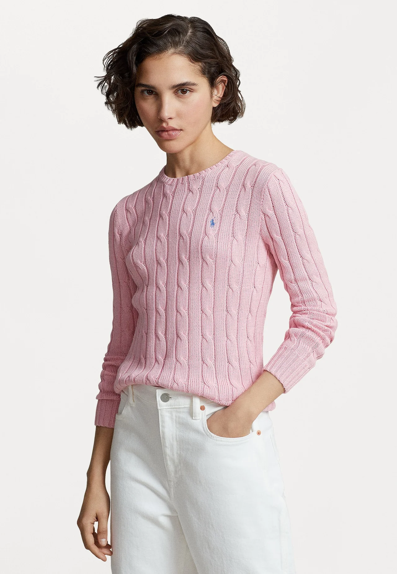 Polo Ralph Lauren Cable-Knit Cotton Crewneck Jumper Carmel Pink