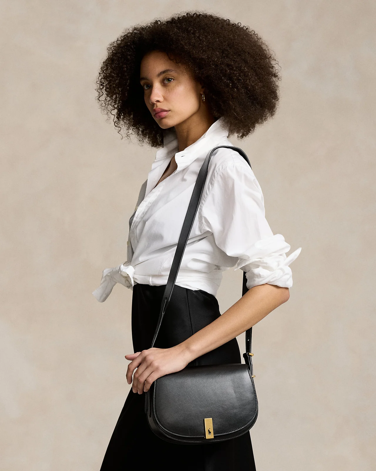 Polo Ralph Lauren Polo ID Leather Saddle Bag Black