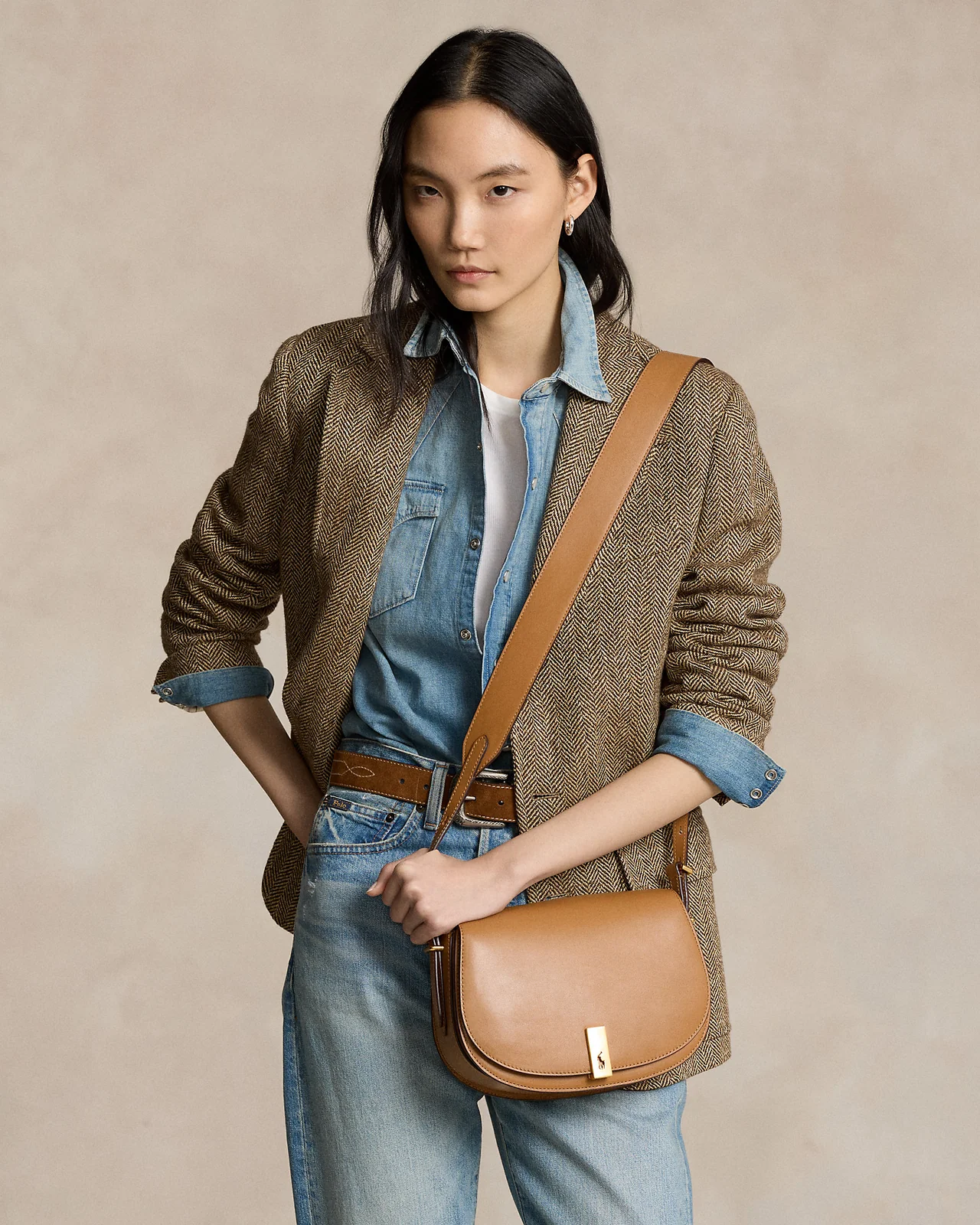 Polo Ralph Lauren Polo ID Leather Saddle Bag Tan