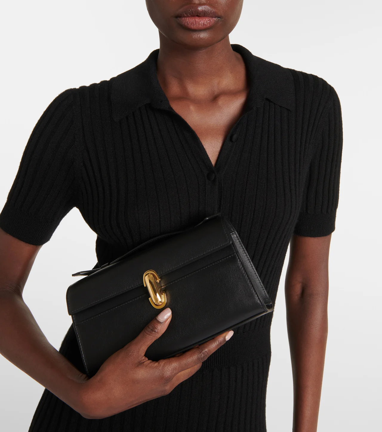 Savette Symmetry Pochette Leather Tote Bag Black