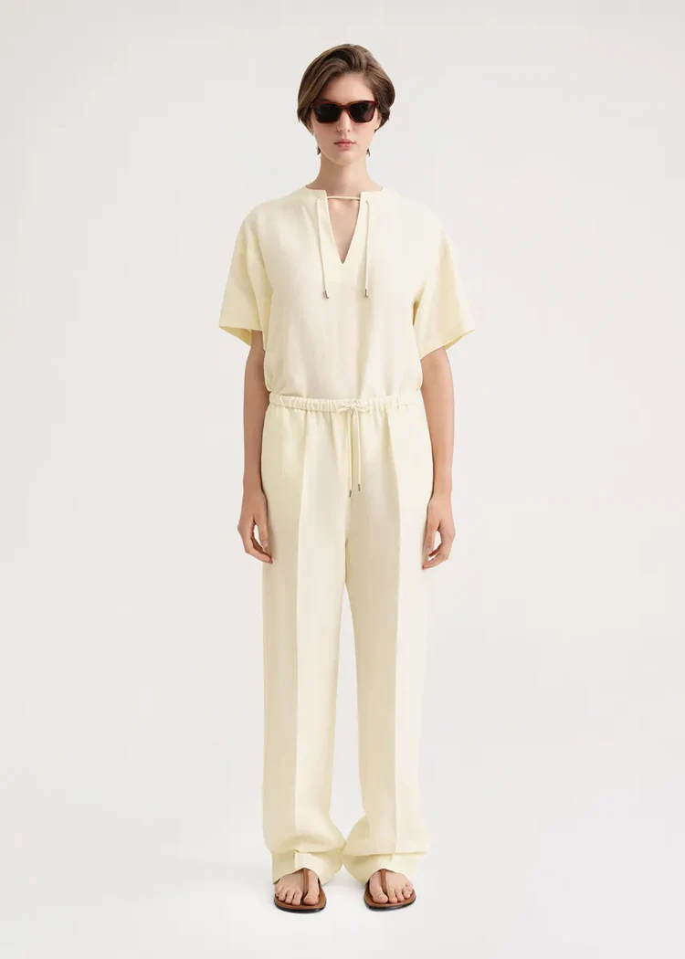 Toteme Press Creased Drawstring Trousers Vanilla