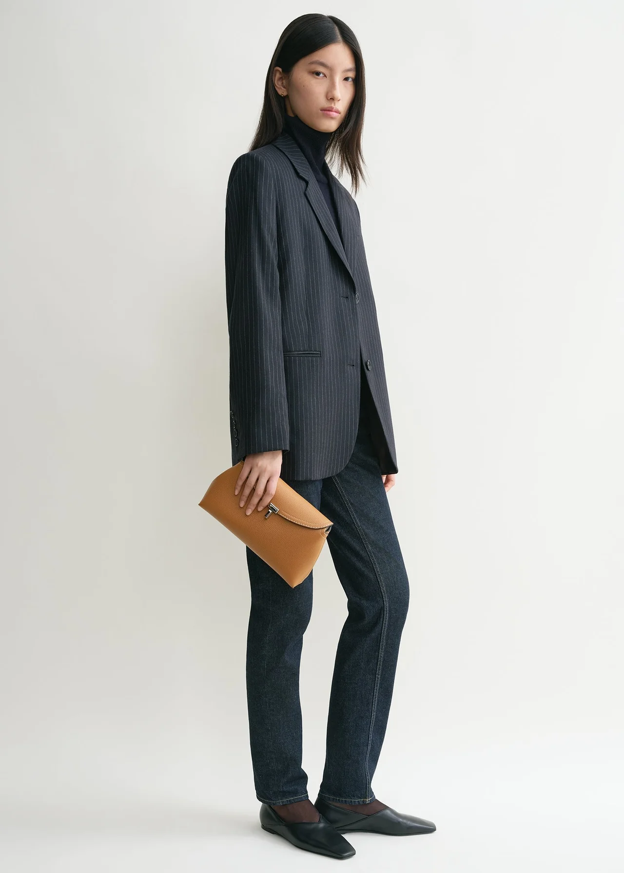 Toteme T-Lock Clutch Grain Leather Tan