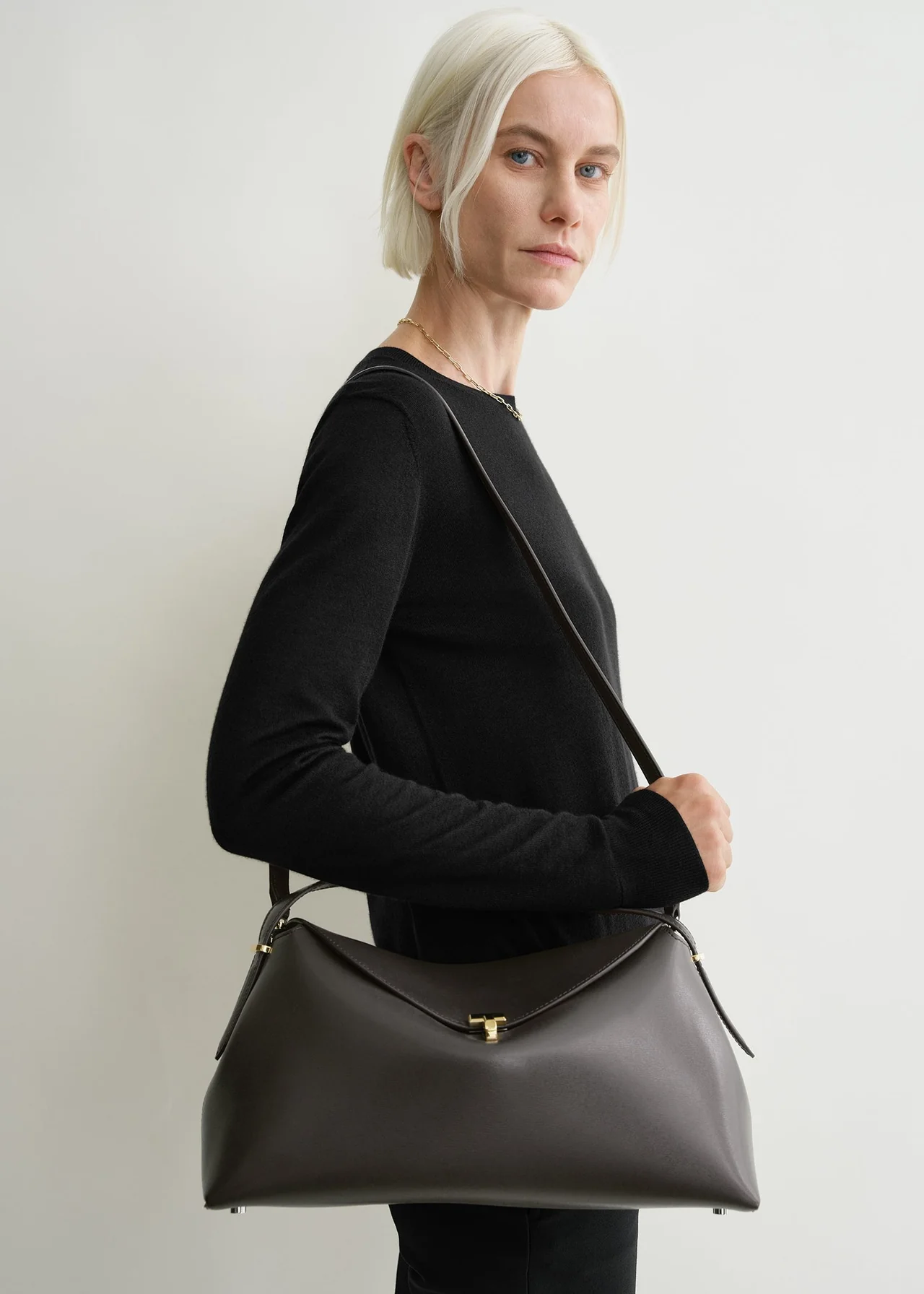 Toteme T-Lock Top Handle Smooth Leather Black