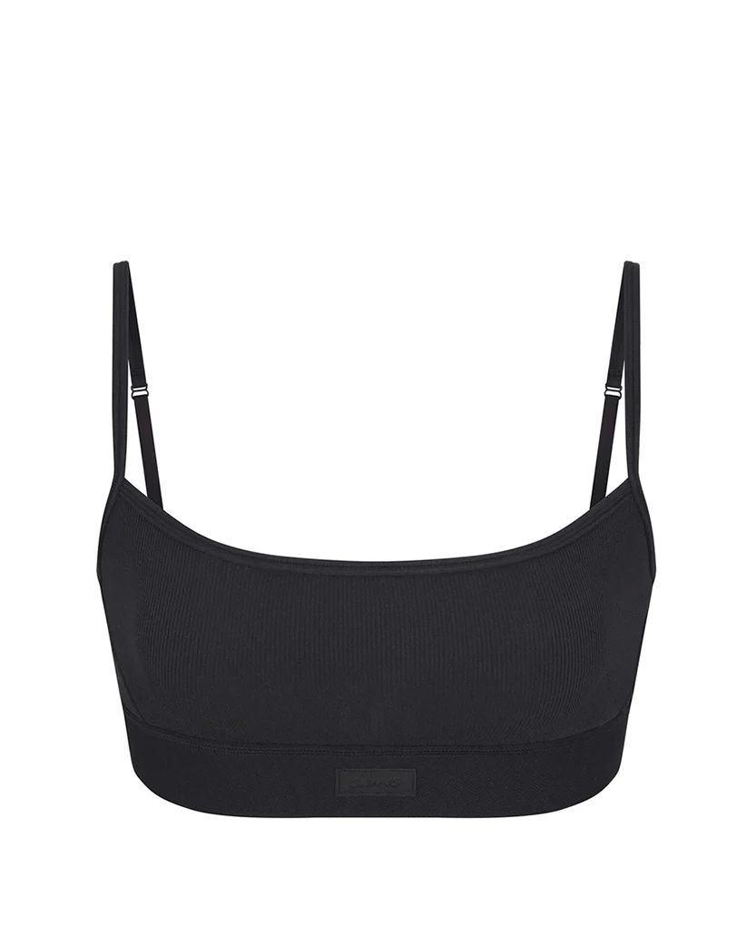 Skims Cotton Rib Scoop Bralette Onyx