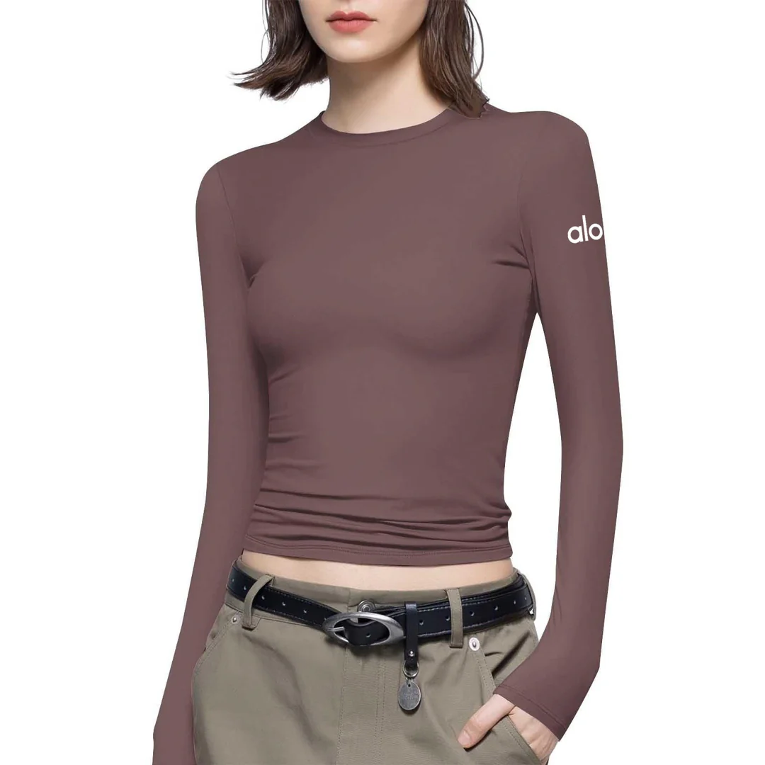 Alo Yoga Round Neck Long Sleeve Brown
