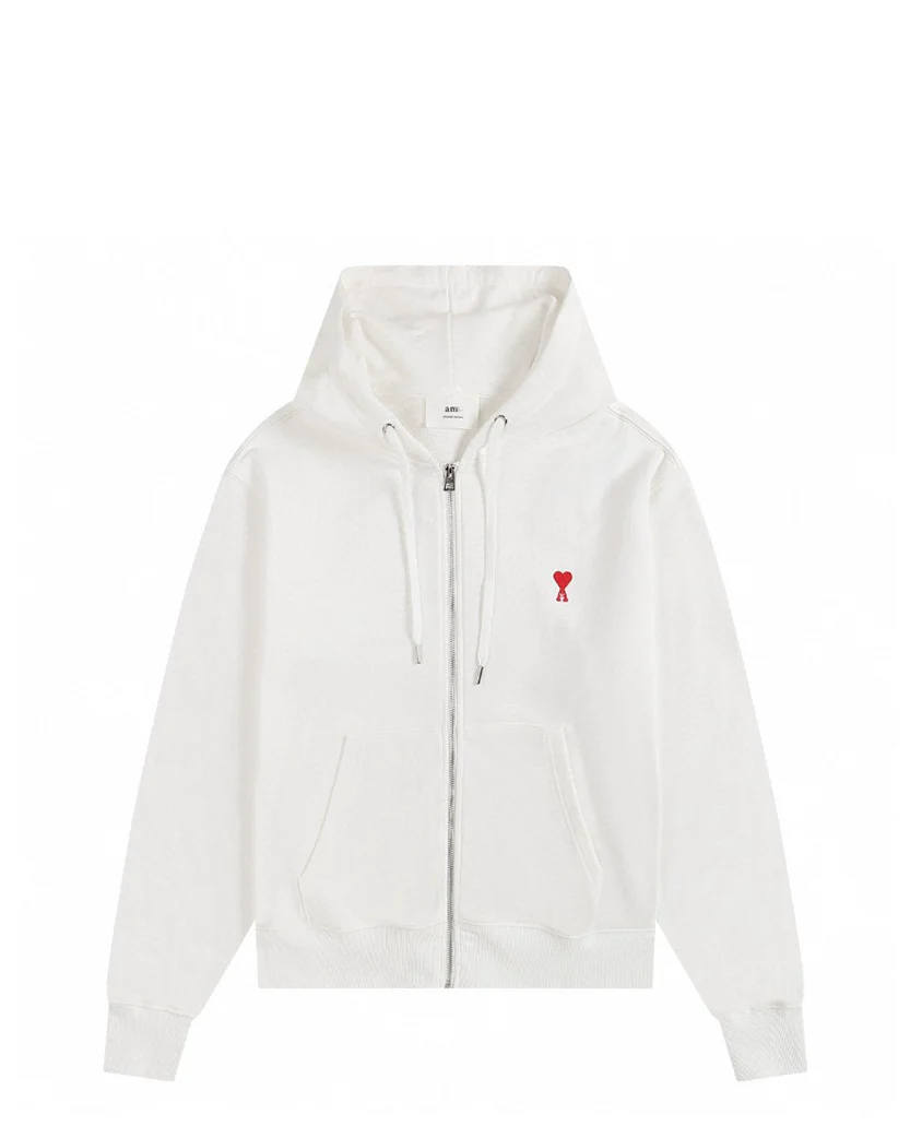AMI Paris Ami De Coeur Small Heart Zipped Hoodie White