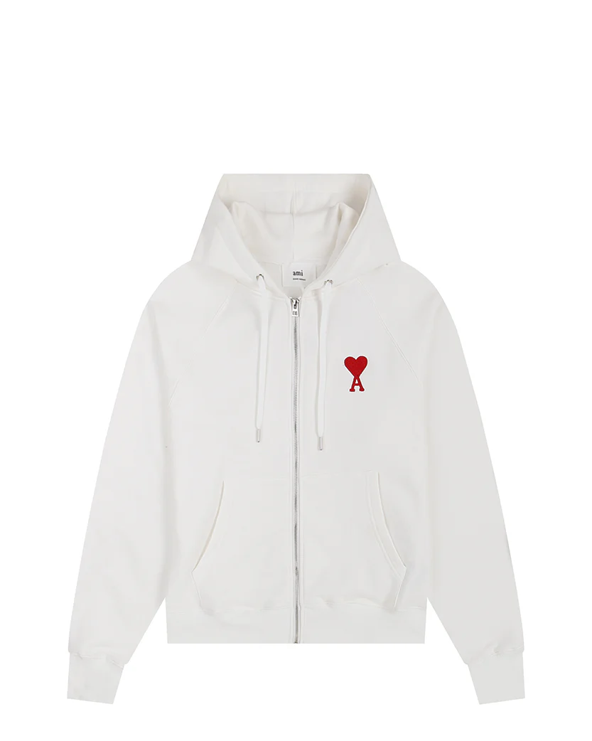 AMI Paris Ami De Coeur Zipped Hoodie White