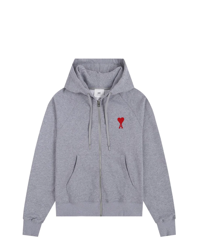 AMI Paris Ami De Coeur Zipped Hoodie Grey