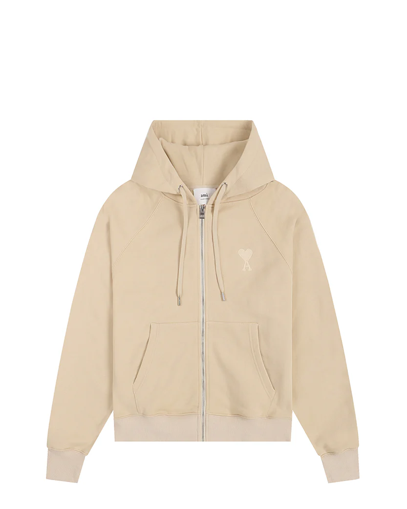 AMI Paris Ami De Coeur Zipped Hoodie Neutrals