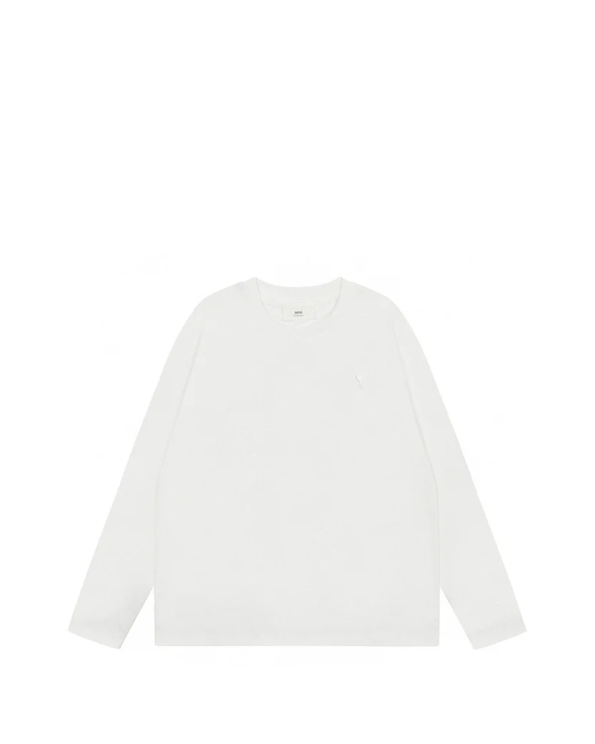 AMI Paris Ami De Coeur Tonal Small Heart Long Sleeve White