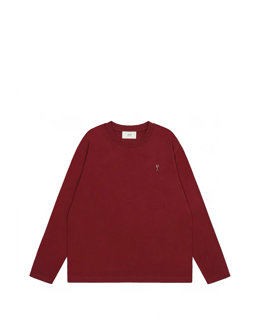 AMI Paris Ami De Coeur Tonal Small Heart Long Sleeve Burgundy