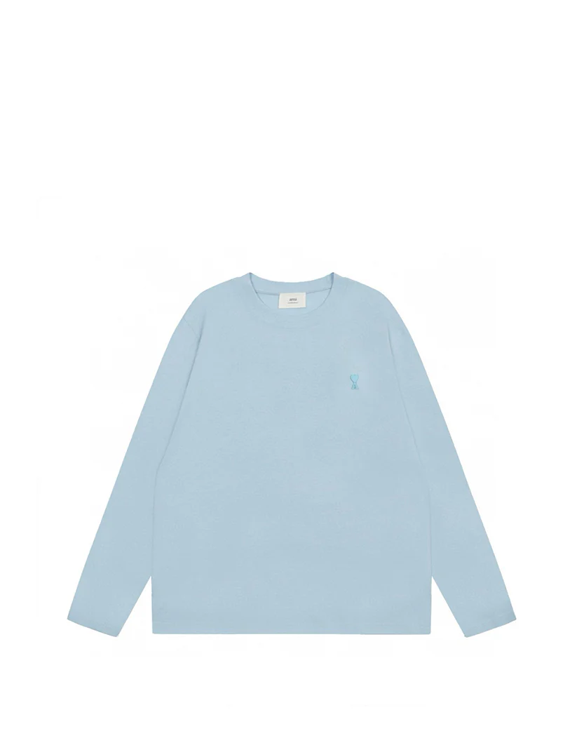AMI Paris Ami De Coeur Tonal Small Heart Long Sleeve Light Blue