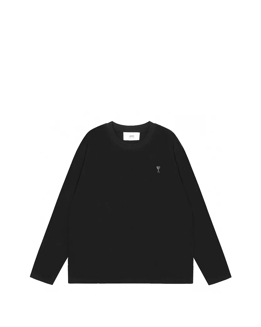 AMI Paris Ami De Coeur Tonal Small Heart Long Sleeve Black