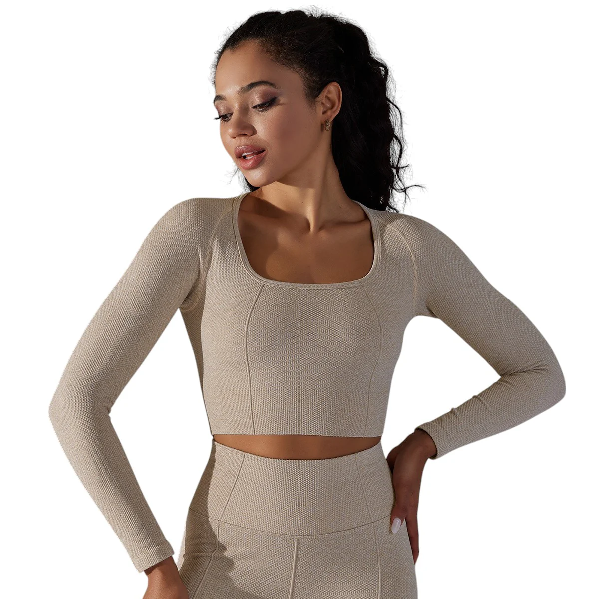 Alo Yoga Tight Fit Sports Long Sleeve Beige