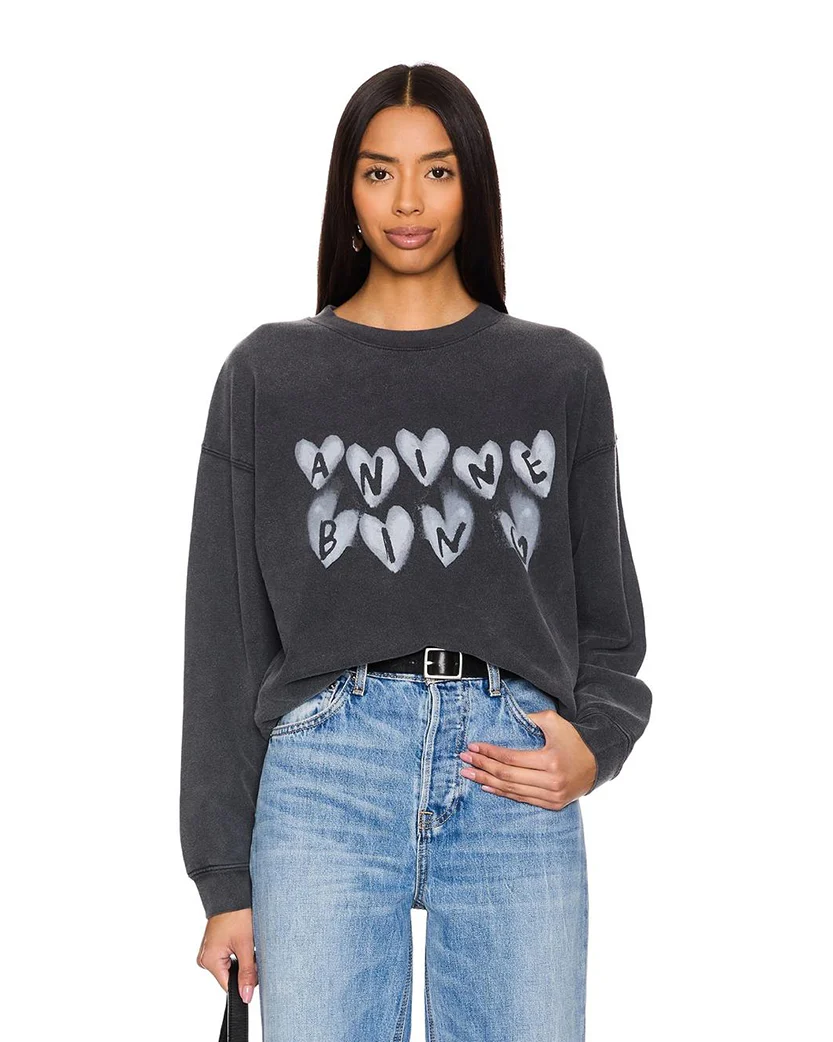 Anine Bing Spencer Hearts Sweatshirt Grey