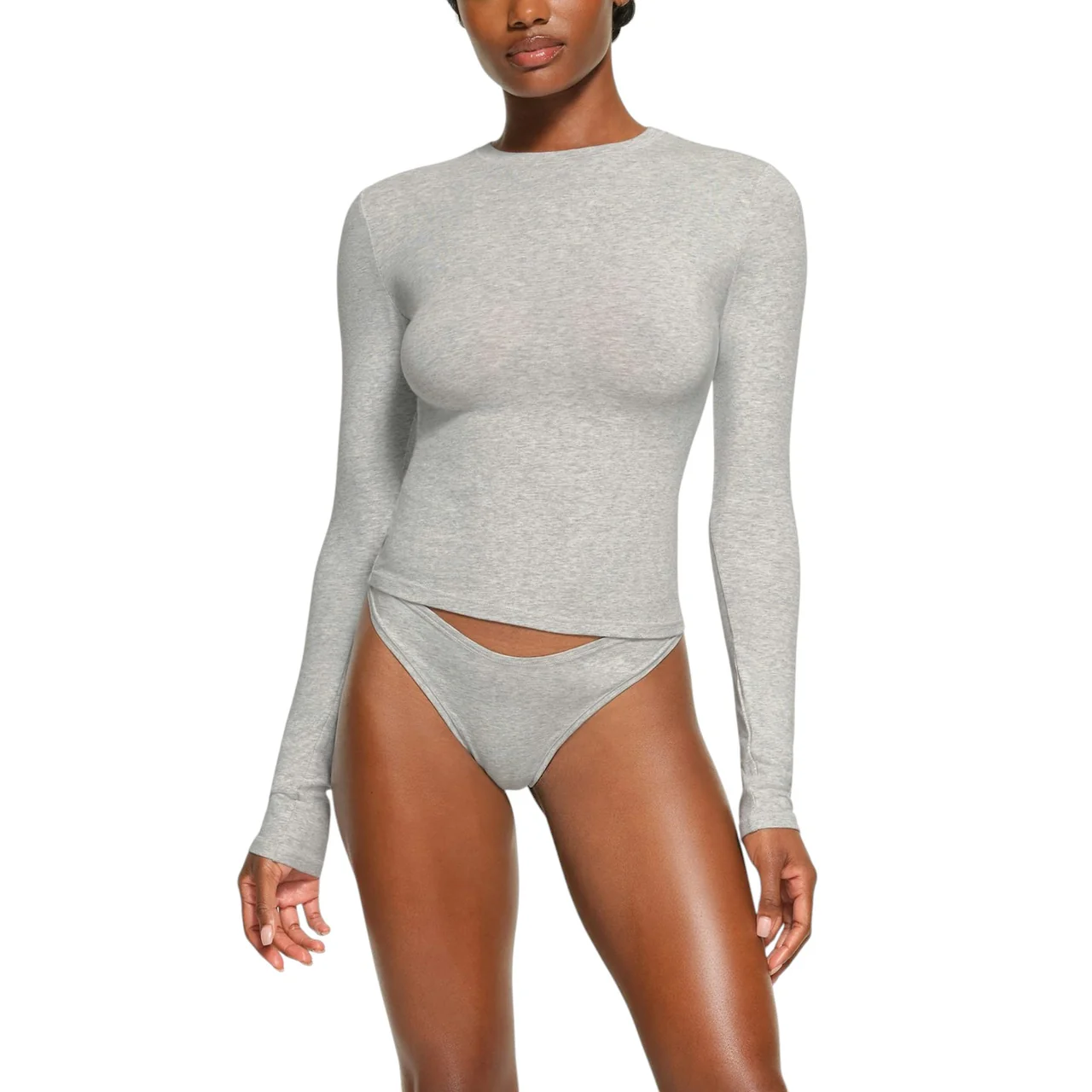 Skims Soft Smoothing Seamless Long Sleeve T-Shirt Light Heather Grey