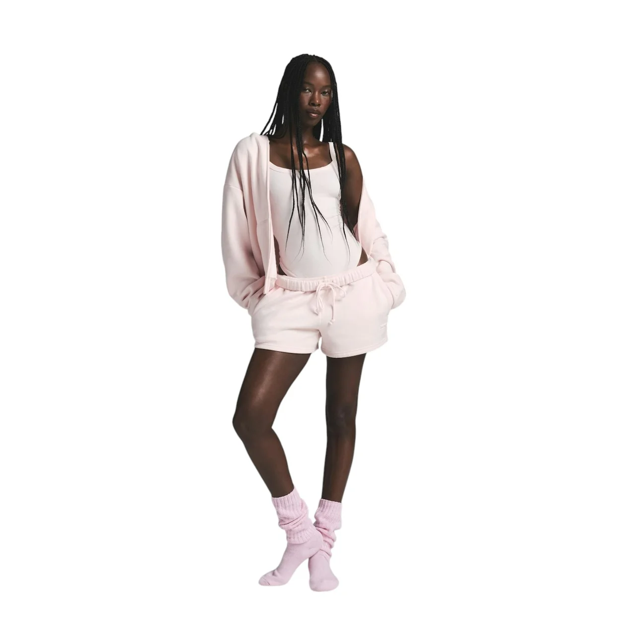 Skims Cotton Fleece Classic Zip Up Hoodie Barely Pink