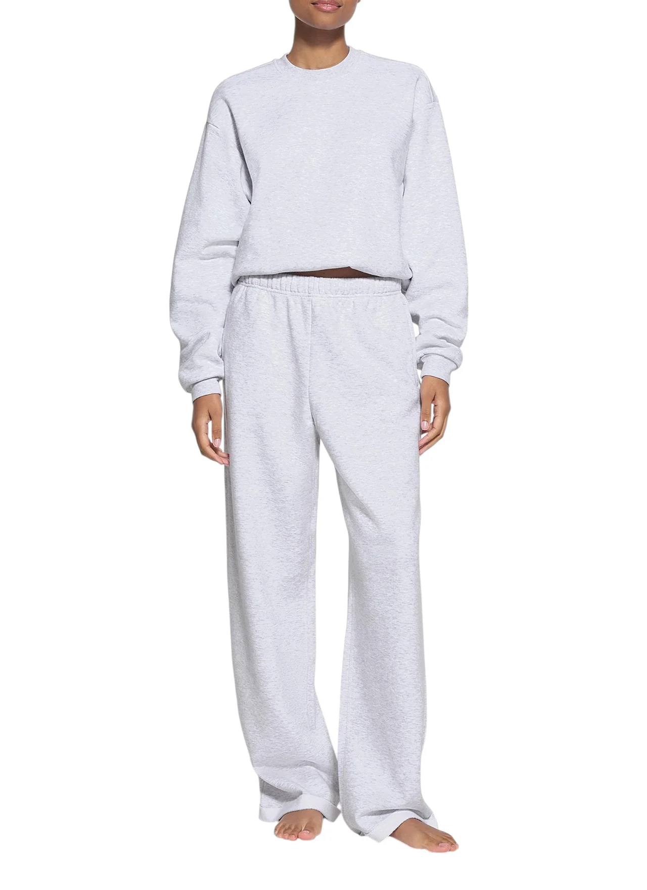 Skims Cotton Fleece Straight Leg Pant Light Heather Grey