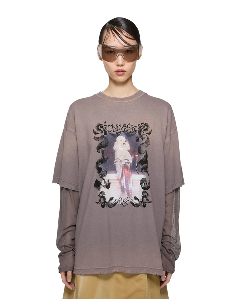 Acne Studios Poodle Layered Print T-Shirt Dark Mauve