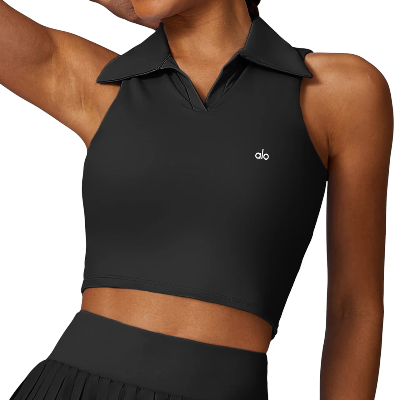 Alo Yoga Sleeveless Polo Crop Top Black