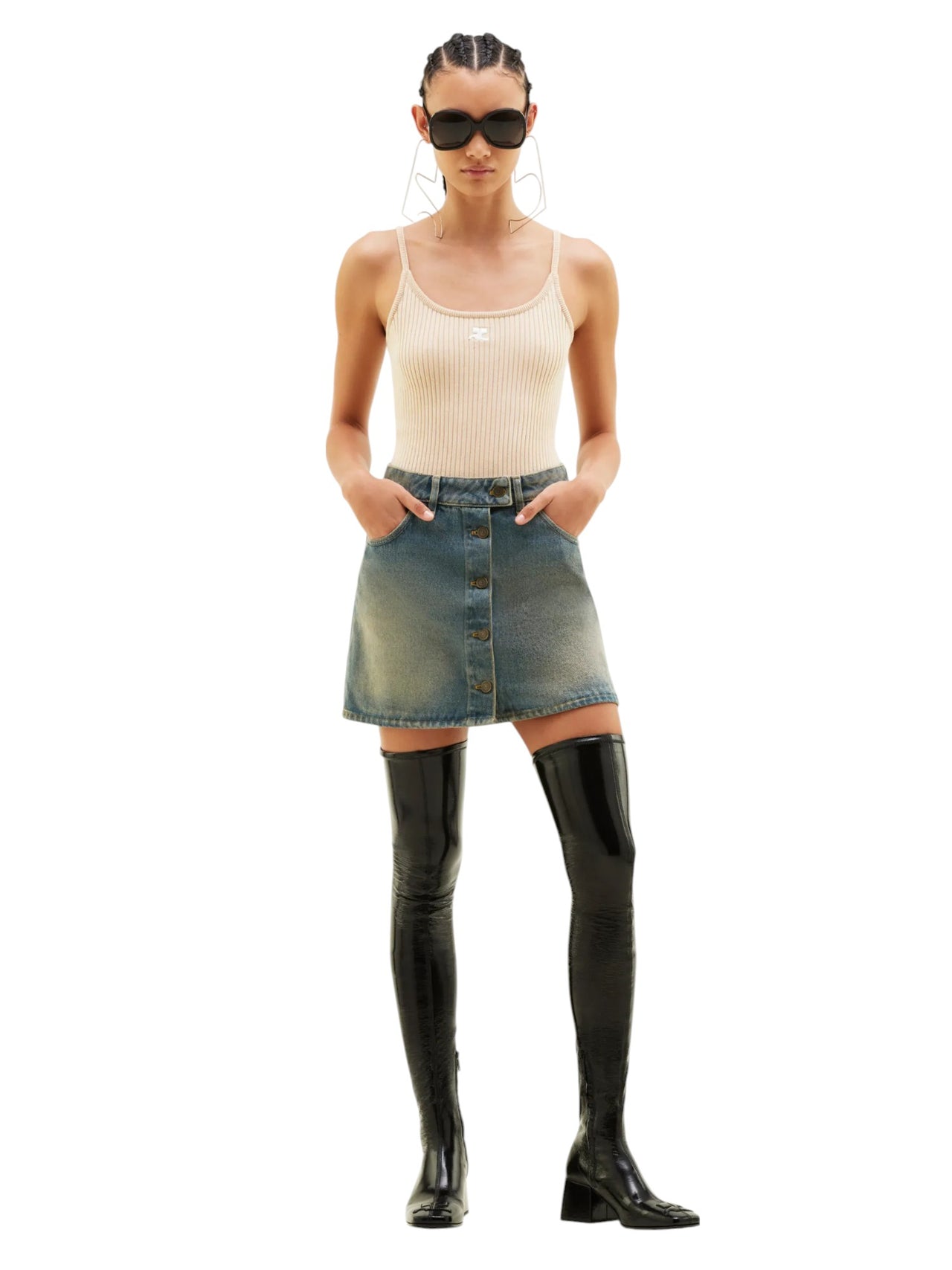 Courreges Reedition Rib Knit Tank Top Sand