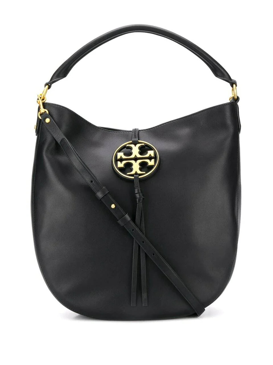 Tory Burch Miller Metal-Logo Slouchy Hobo Black