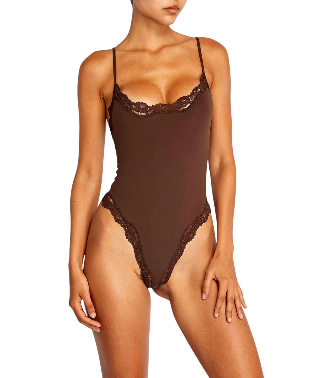 Skims Fits Everybody Lace Cami Bodysuit Cocoa