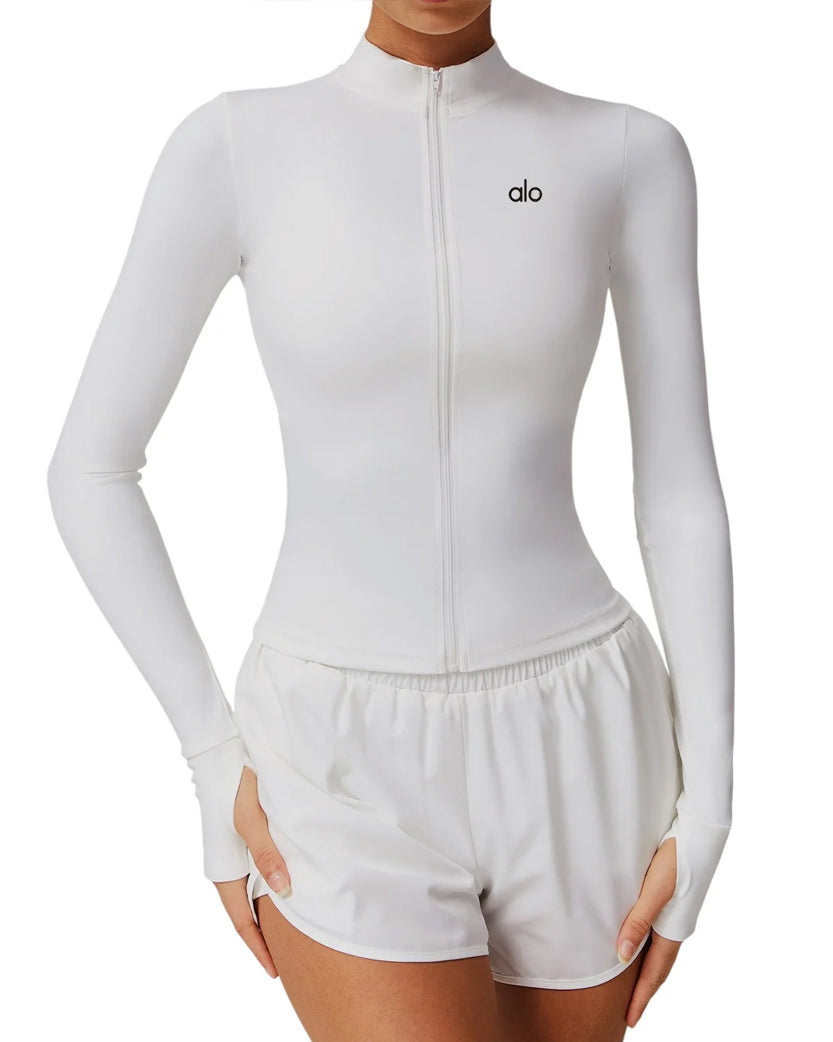 Alo Yoga Zipper Long Sleeve White
