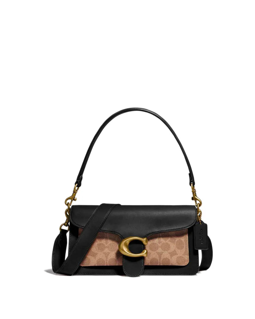 Coach Tabby Shoulder Bag 26 With Signature Canvas Tan Black