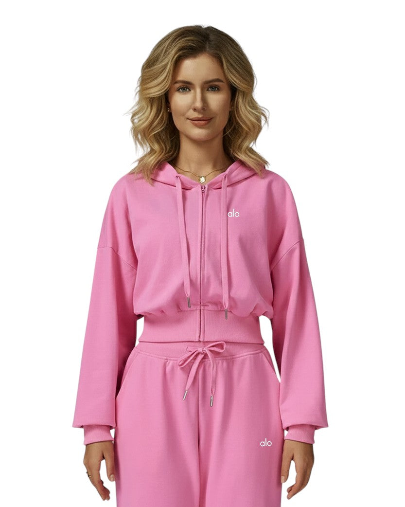 Alo Yoga Serenity Cropped Zip Hoodie Pink EWK20301-PK