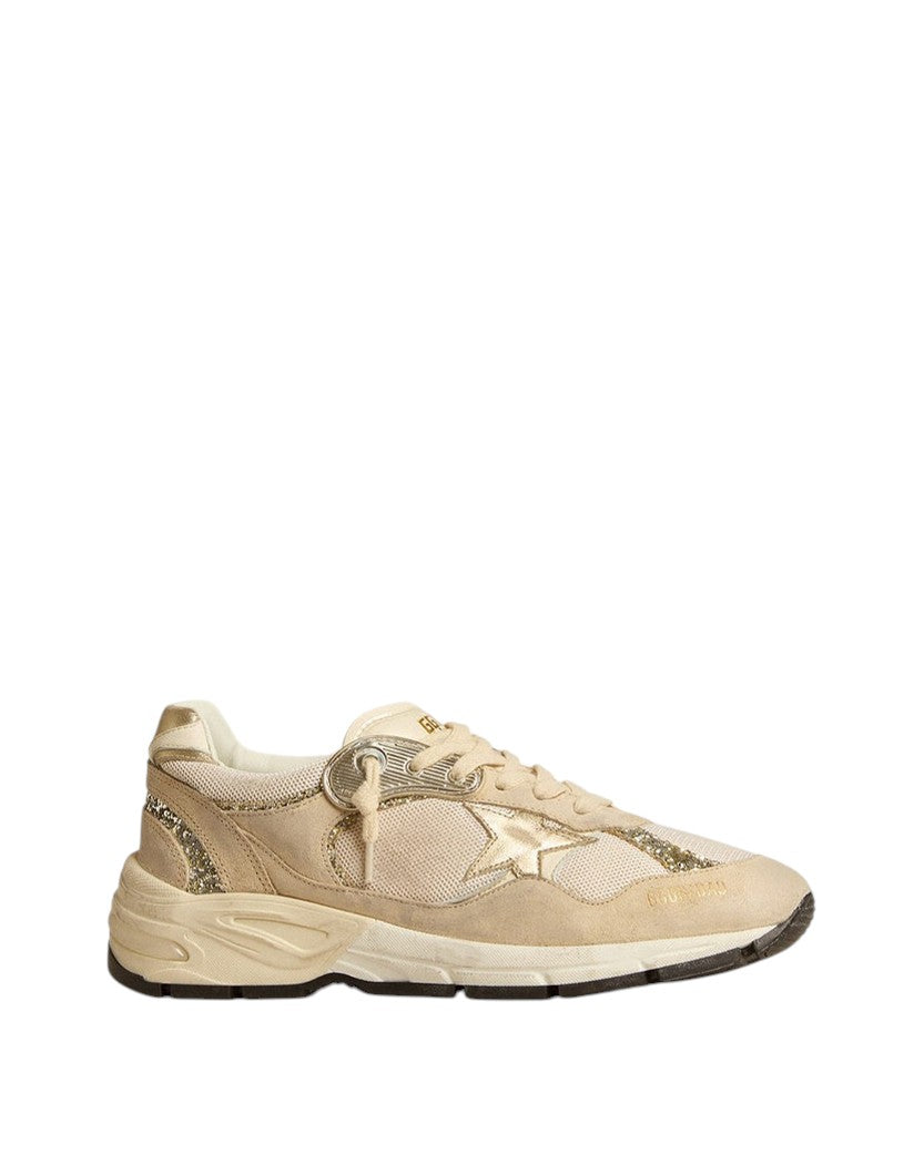 Golden Goose Dad-Star in Beige with Gold Glitter