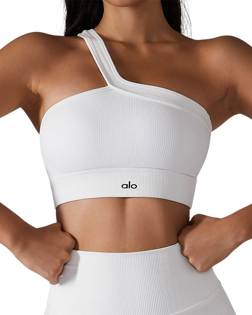 Alo Yoga One Shoulder Bra White