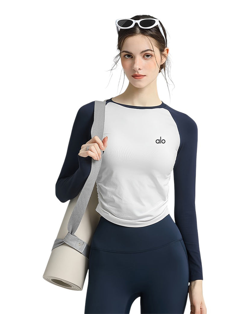 Alo Yoga Two-color Long Sleeve Blue/White