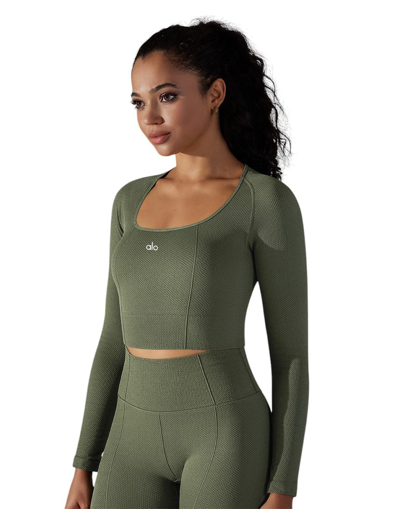 Alo Yoga Tight Fit Sports Long Sleeve Olive