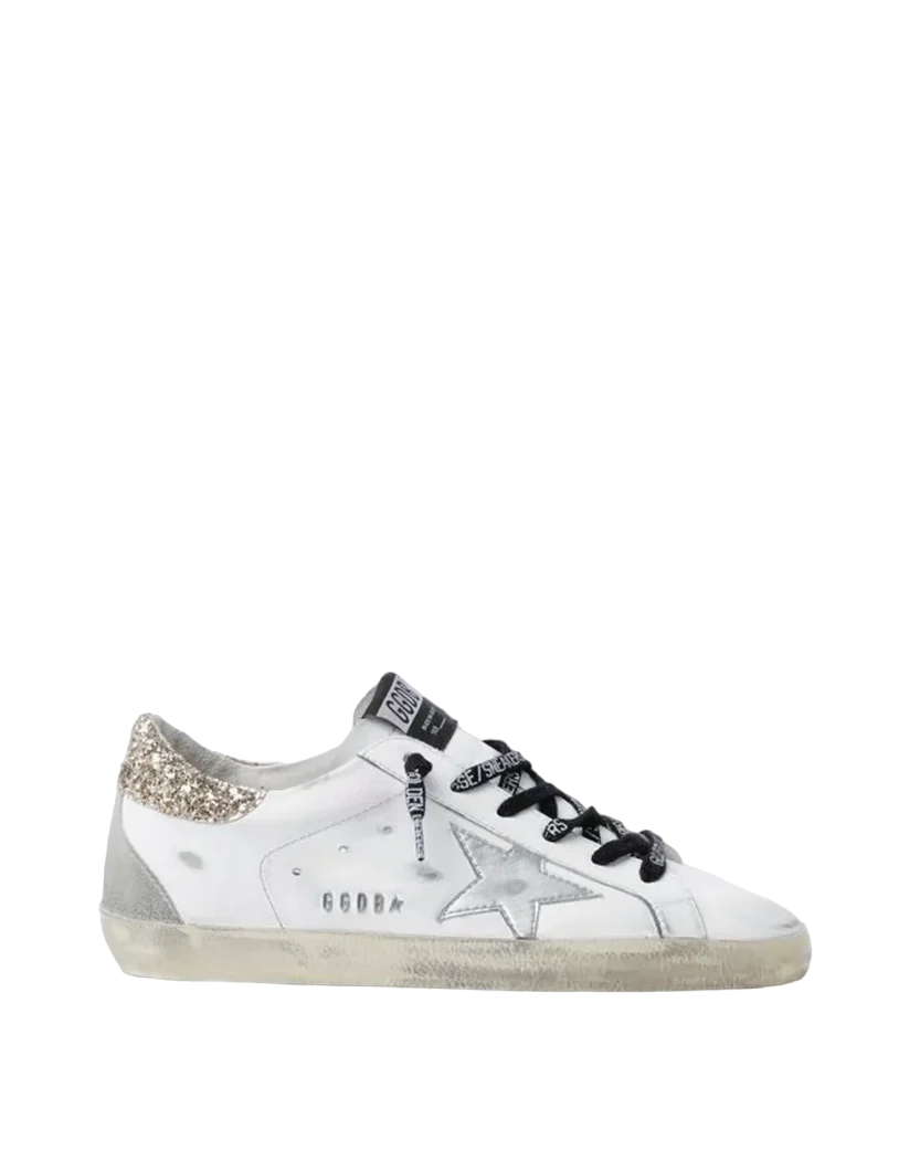 Golden Goose White Superstar Sneakers With Golden Glitter - Оригінал