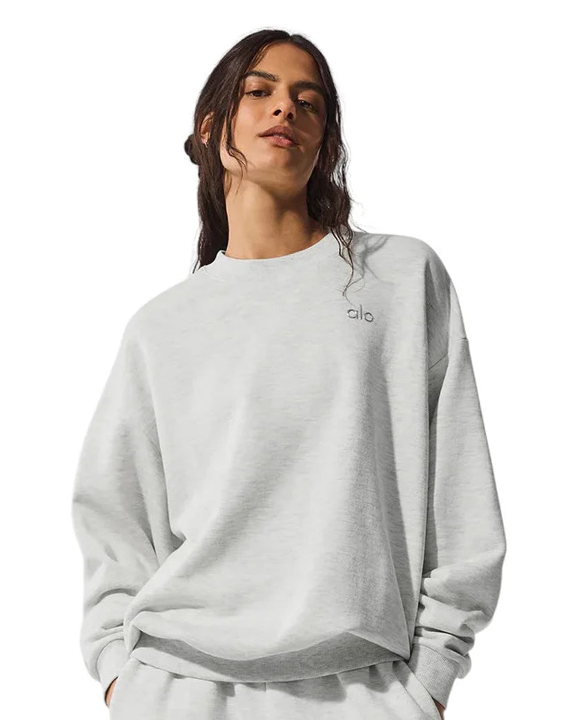 Alo Yoga Accolade Crew Neck Pullover Silver Logo Grey