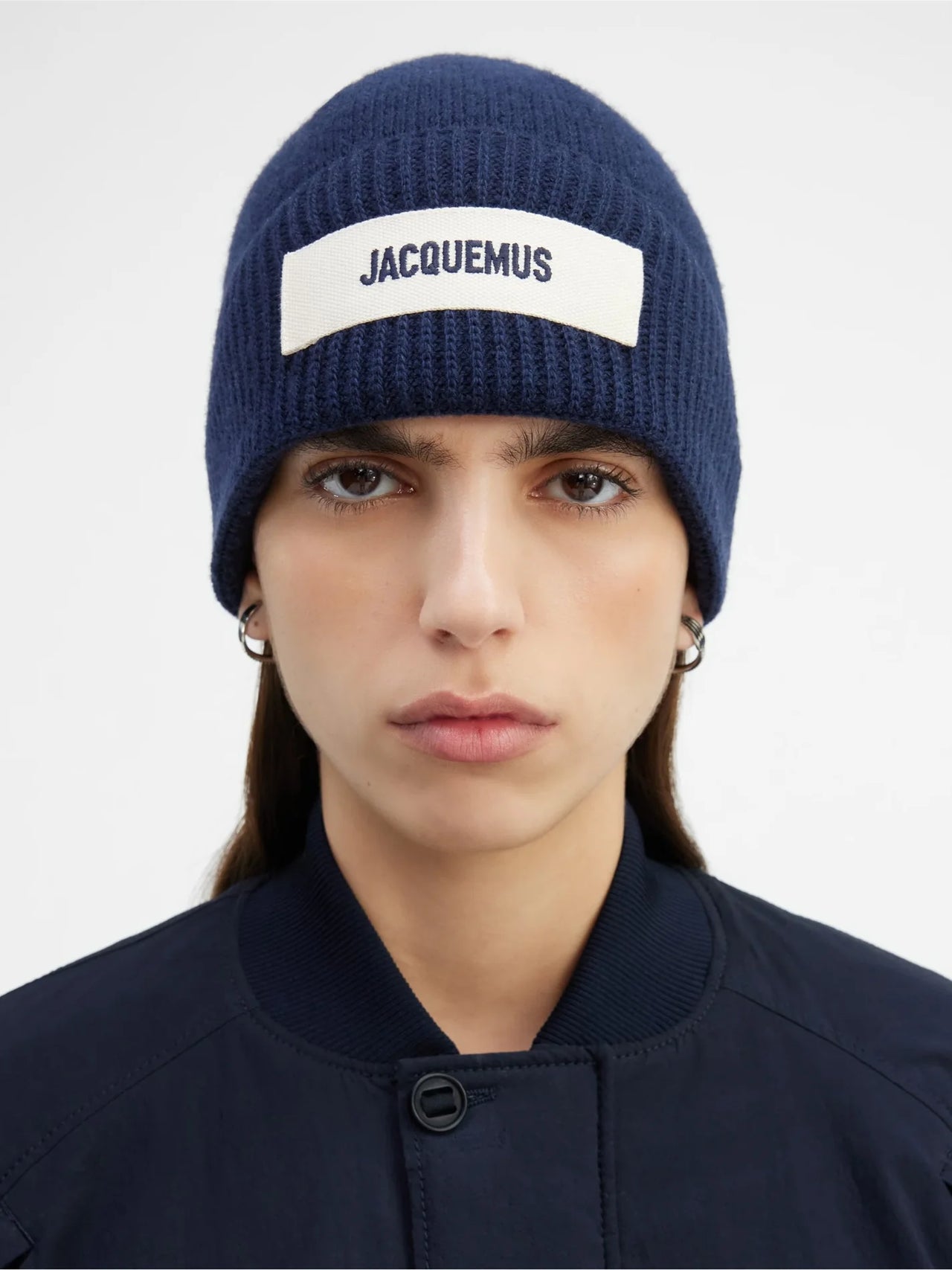 Jacquemus Le Bonnet Grosgrain Logo Beanie Navy