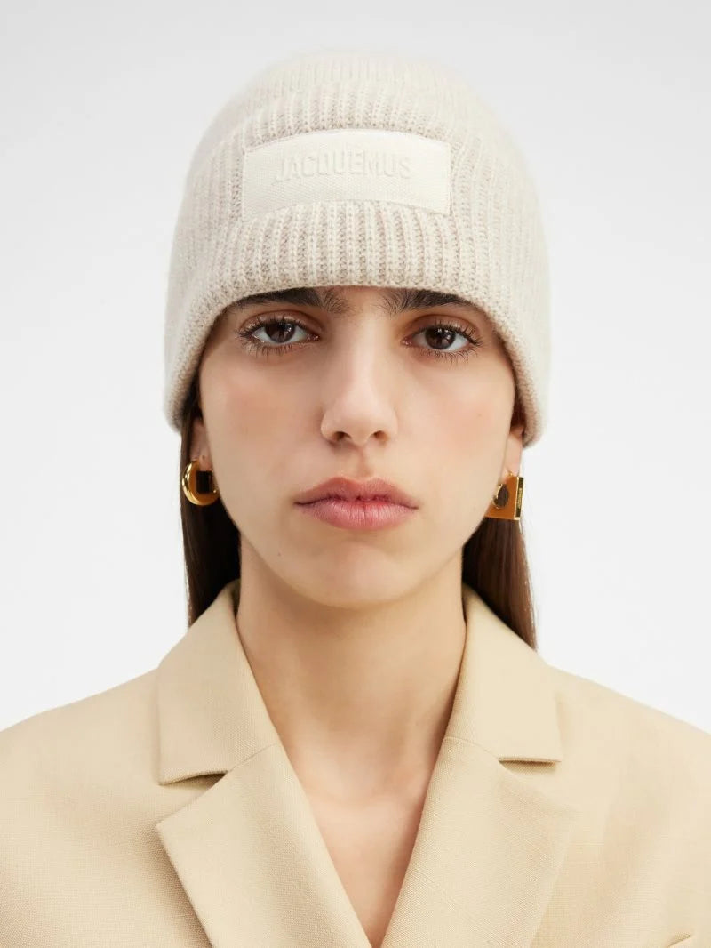 Jacquemus Le Bonnet Grosgrain Logo Beanie Natural