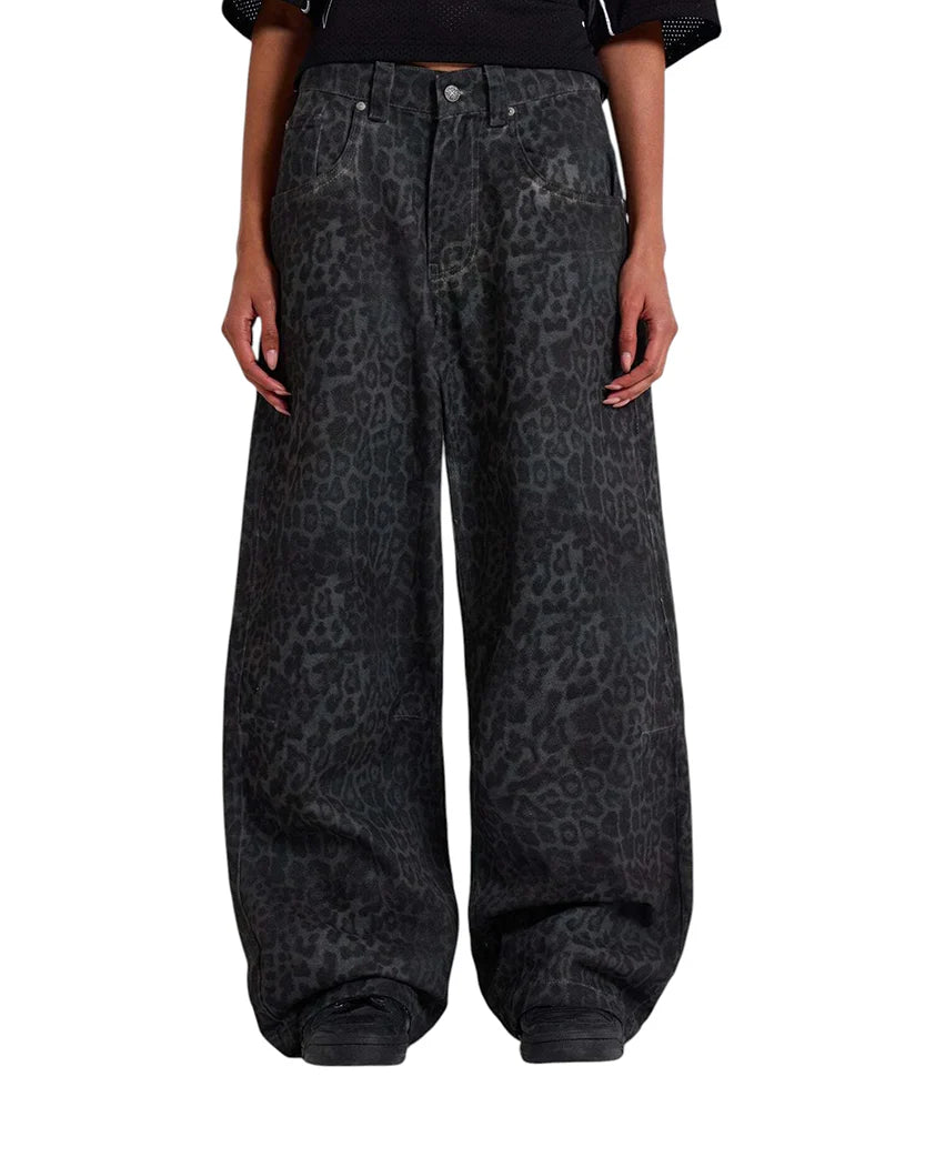 Jaded London Leopard Fade Colossus Jeans Charcoal