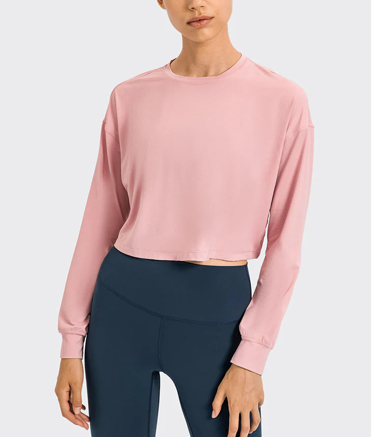 Alo Yoga Cropped Long Sleeve Top Pink S124-PK