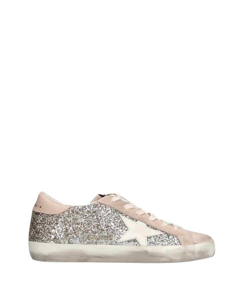 Golden Goose Super-Star in Silver Glitter with Pink Suede