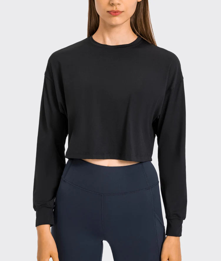 Alo Yoga Cropped Long Sleeve Top Black S124-BK