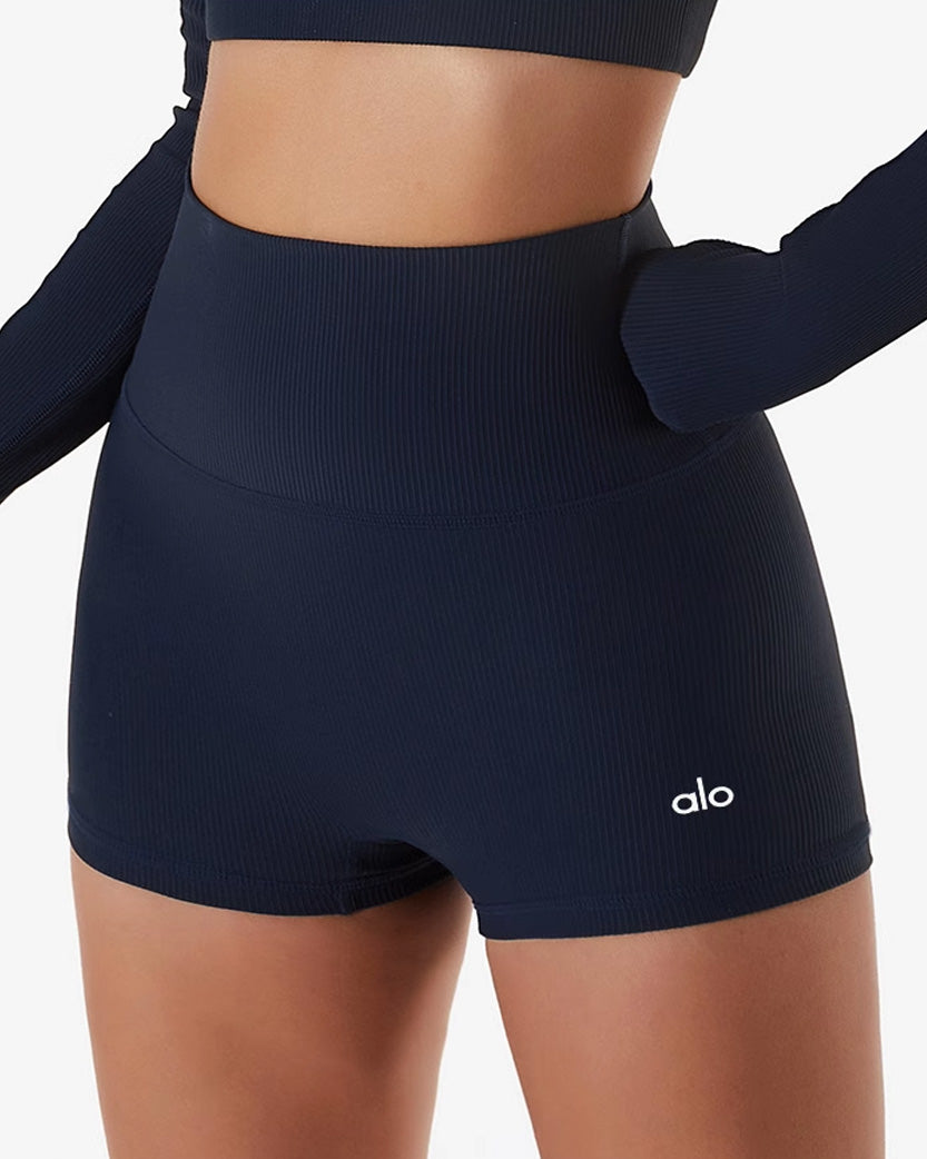 Alo Yoga Tight Fitting Ribbed Shorts Blue 001-BL