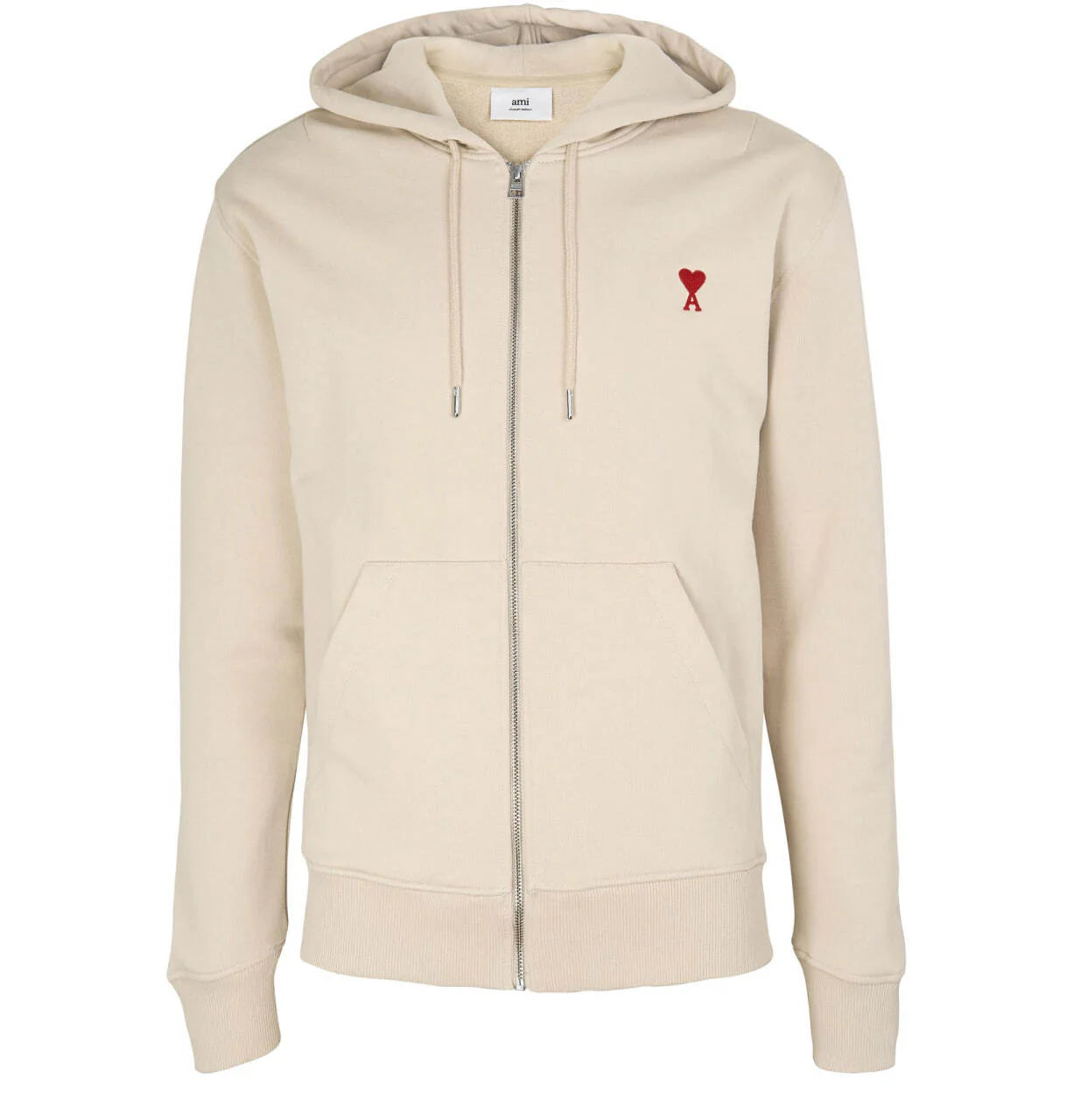 AMI Paris Ami De Coeur Zipped Hoodie Beige