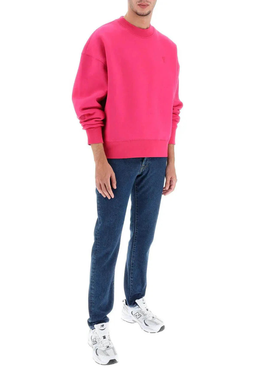 AMI Paris Oversized Cotton Fleece Sweatshirt Fuchsia